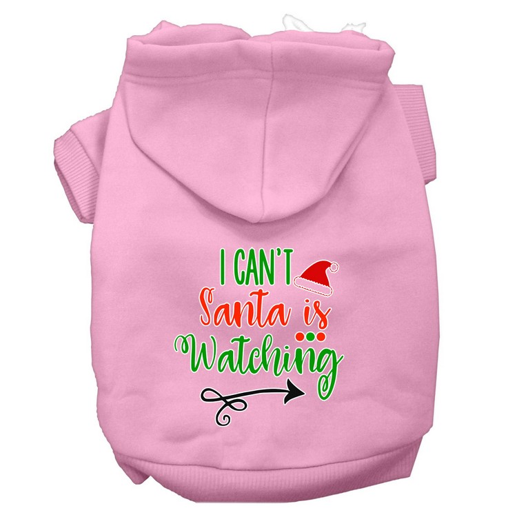 I Can't, Santa is Watching Screen Print Dog Hoodie Light Pink M